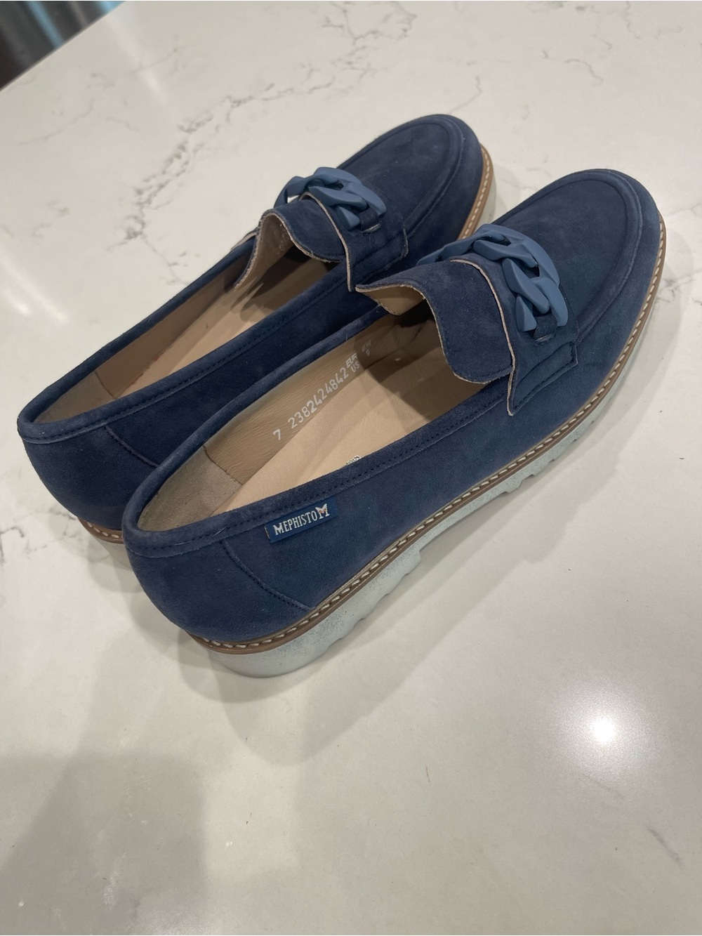 Mephisto Navy Suede Link-Accent Slip-On Loafers